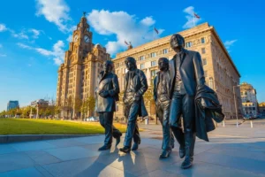 the Beatles statues in front of the Liver building