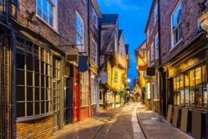 The Shambles in York at sunset